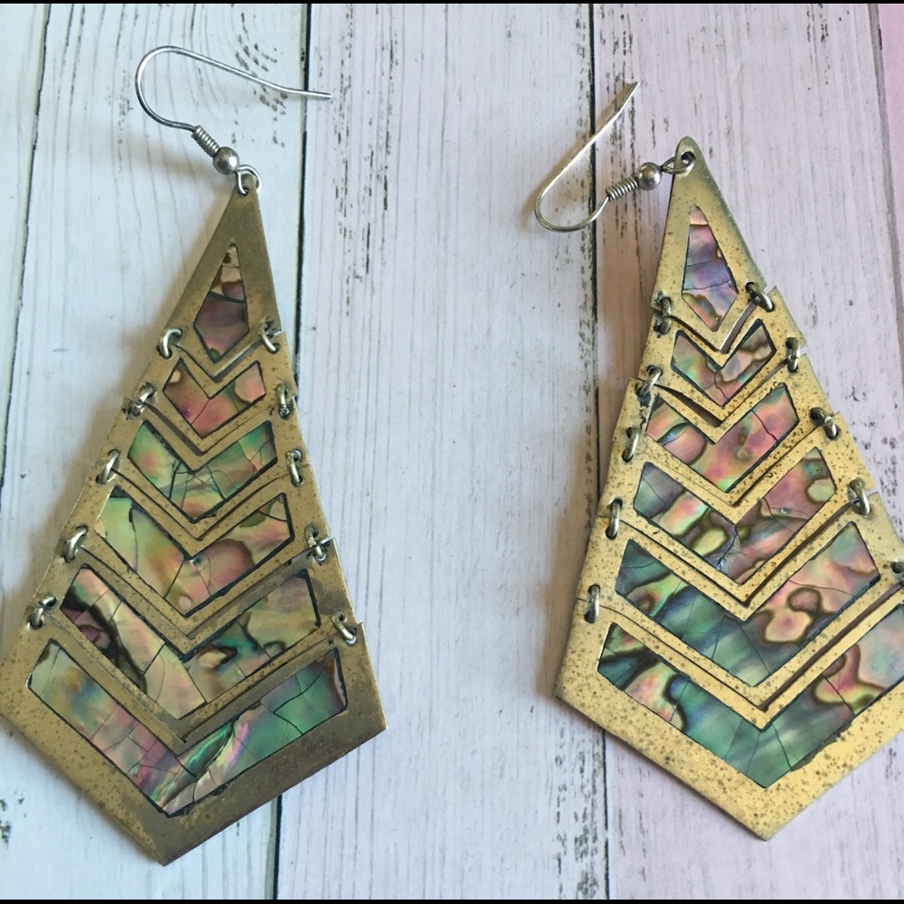 Sterling Silver Abalone Inlay Dangle Earrings